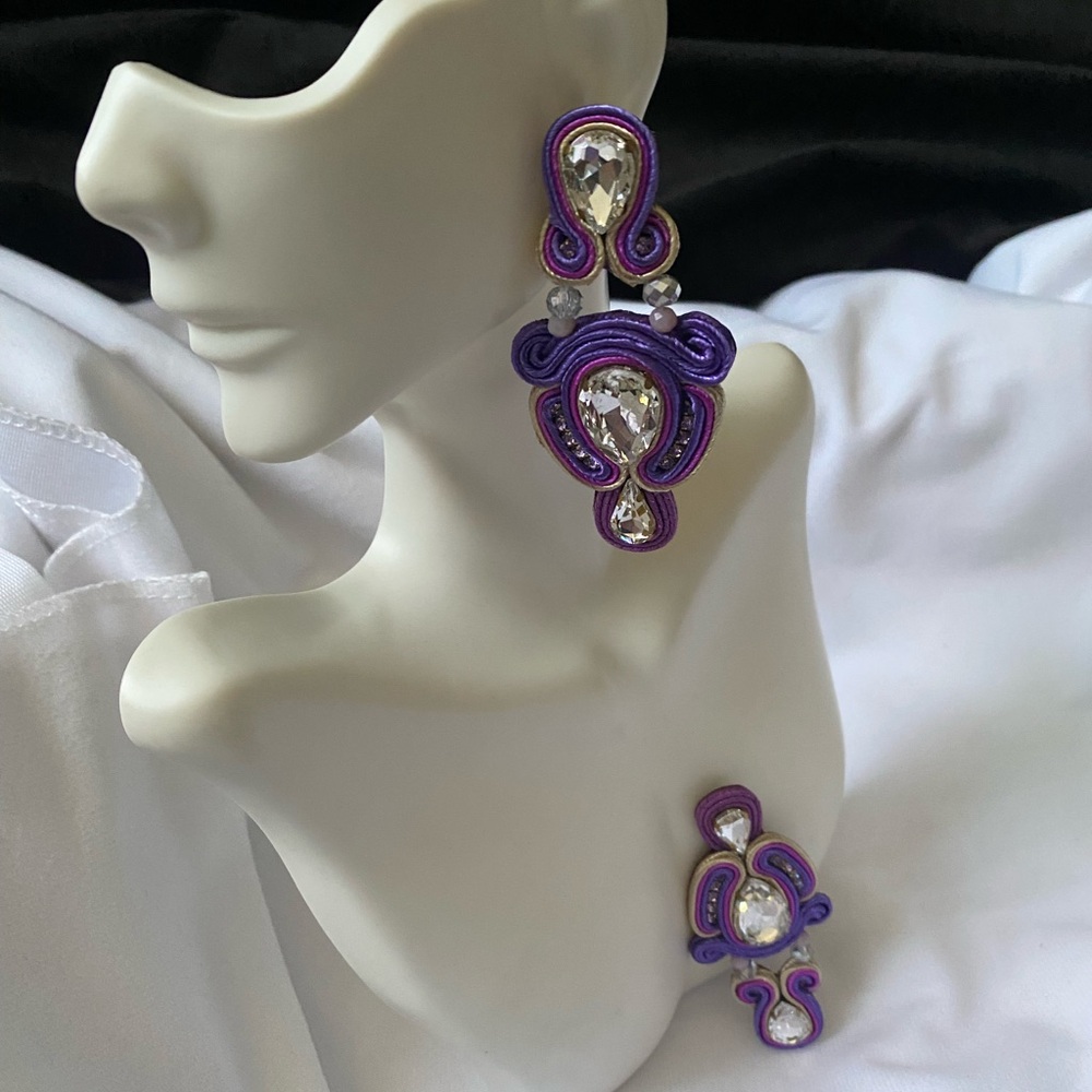 Elegant Purple and Silver Statement Earrings